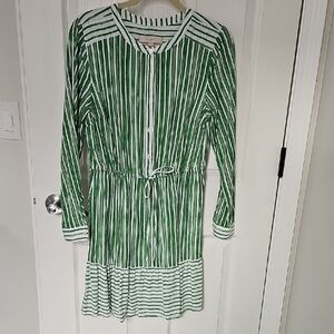 LOFT Striped Green and White Mini Dress